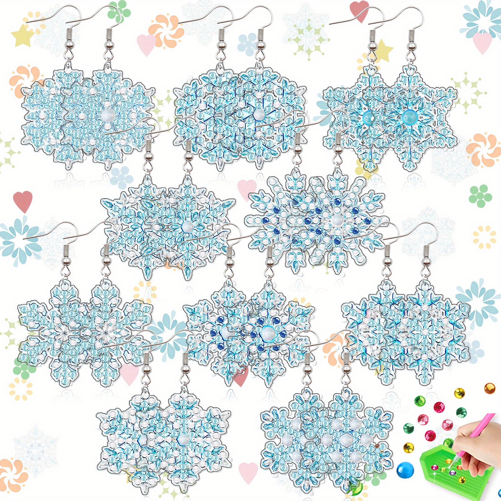 20pc Snowflake Pattern Diamond Art Earring Set